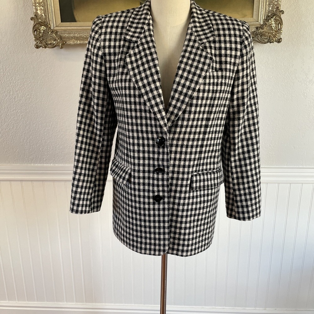 Vintage Y2K Sweet‎ Suit Houndstooth Blazer Long Sz 6 Preppy Oversized Workwear